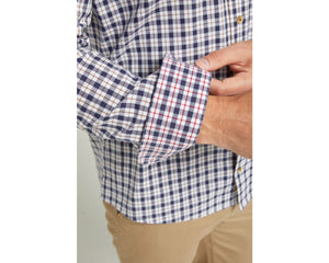 Double Two Lifestyle navy and brown cotton check shir