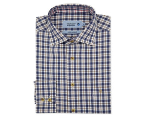 Double Two Lifestyle navy and brown cotton check shirt