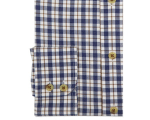 Double Two Lifestyle navy and brown cotton check shirt