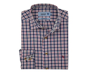 Double Two Lifestyle navy and red cotton check shirt