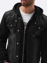 Load image into Gallery viewer, Ombre black hybrid hooded denim jacket
