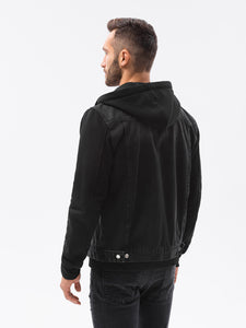Ombre black hybrid hooded denim jacket