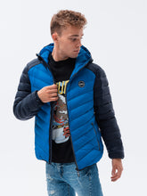 Load image into Gallery viewer, Ombre blue blouson hooded jacket
