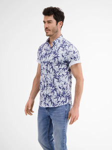 Lerros leaf design blue short sleeve shirt