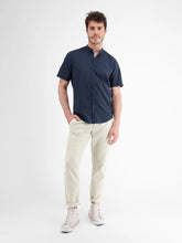 Load image into Gallery viewer, Lerros navy striped short sleeve grandad shirt
