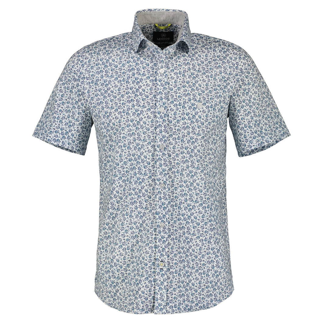 Lerros white leaf print design short sleeve shirt