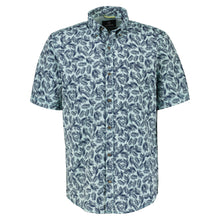 Load image into Gallery viewer, Lerros palm leaf design turquoise short sleeve cotton shirt
