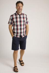 Weird Fish navy check short sleeve shirt