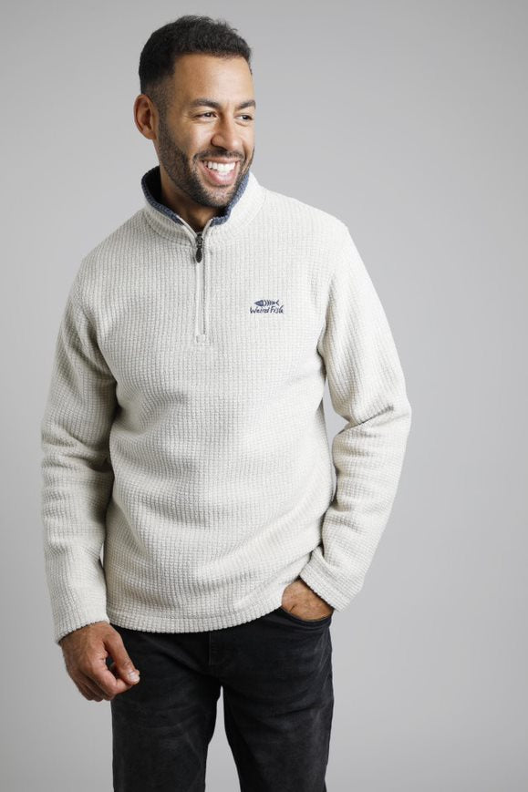 Weird Fish Newark Eco white 1/4 zip fleece sweatshirt